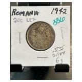 1942 Romania 200 Lei .835 Silver Coin