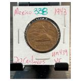 1943 Mexico 20 Centavos Coin VF Condition