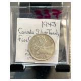 1943 Canada Silver 25 Cent Coin