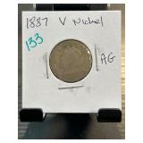 1887 V Nickel in AG Condition