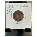 1891 Liberty Head V Nickel Coin