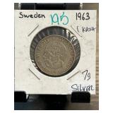 1963 Sweden 1 Krona Silver Coin with Holder