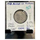1918 Russia 20 Kopeks Silver Coin