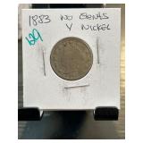 1883 Liberty Head V Nickel No Cents