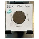 1864 Two-Cent Coin in Holder
