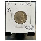 1916 P Buffalo Nickel With Strong Date
