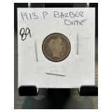 1913 P Barber Silver Dime in Holder