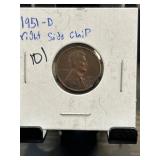 1951-D Lincoln Wheat Cent with Right Side Chip