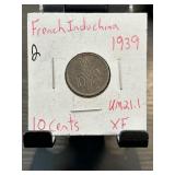 1939 French Indochina 10 Cents Coin in XF Conditio
