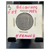 1950 Belgium 5 Francs Coin in Holder