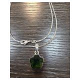 Sterling Silver Necklace with Green Flower Pendant