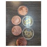 Six Bitcoin and Copper Coins Tokens