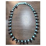 Blue and Black Beaded Necklace with Pendant Drops