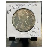 1780 Austrian Silver Thaler Restrike Thaler Coin