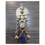 Metal Coin Pendant With Gemstone Accents