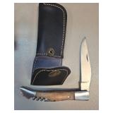 Folding Knife with Wood Handle and Sheath