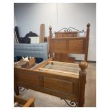 Queen Size Oak and Metal Bed Frame
