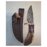 Damascus Steel Knife with Handle and Sheath