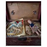 Vintage Doll with Clothing and Accessories in Case