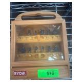 Ryobi Router Bit Set in Wood Case