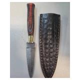 Damascus Steel Knife with Leather Sheath