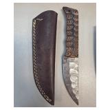 Damascus Steel Knife with Leather Sheath