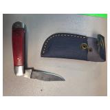Folding Knife with Wooden Handle and Sheath