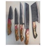 Five Custom Knives with Decorative Handles