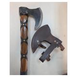 Decorative Axe with Leather Sheath and Wraps