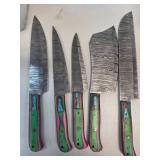 Five Damascus Steel Knives