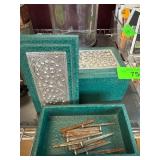 Two Green Boxes with Decorative Metallic Panels