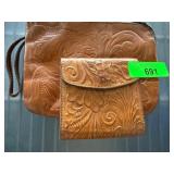 Tooled Leather Purse and Wallet Set