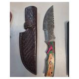 Damascus Steel Knife with Leather Sheath