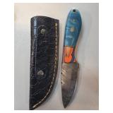 Damascus Blade Knife with Multicolor Handle and Sh