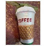 Coffee-Themed Glass Ornament With Ribbon