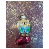 Glass Christmas Ornament with Teddy Bear Design