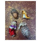 Four Holiday-Themed Glass Ornaments