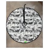 black and white toile Christmas tree skirt.