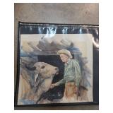 Original Watercolor of Man and Cow
