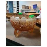 Carnival Glass Footed Bowl with Grape Pattern