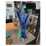 Blue and Clear Art Glass Vase Sculpture