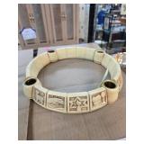 Carved Wood Candle Holder with Inset Brass Cups