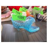 Blue Glass Shoe with Hobnail Design