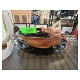 Decorative Black and Brown Ceramic Bowl and Plate