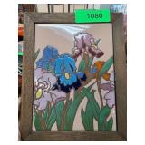 Framed Japanese Tile with Floral Design