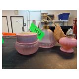 Pink Glass Vanity Items with Atomizer