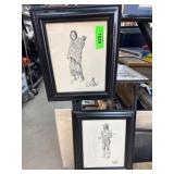 Framed Charles M Russell Western Drawings Set of T