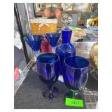 Cobalt Blue Glass Decanter Set with Stemware