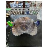 Blue Iridescent Glass Handled Bowl