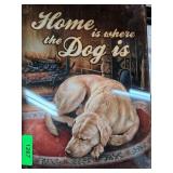 Metal Sign With Dog and Fireplace Scene